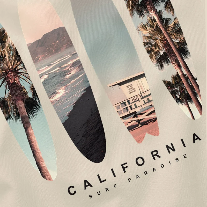 Herren T-Shirt California Surf Paradise Surfboards Grafik Foto Print Kalifornien USA Amerika Sommer Fashion Streetstyle