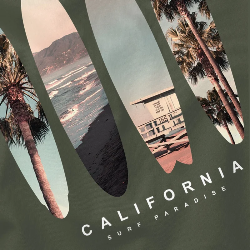 Herren T-Shirt California Surf Paradise Surfboards Grafik Foto Print Kalifornien USA Amerika Sommer Fashion Streetstyle