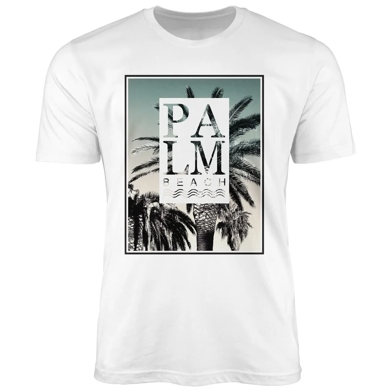 Herren T-Shirt Palm Beach Palmen Wellen Sommer Sonne USA Amerika Fashion Streetstyle