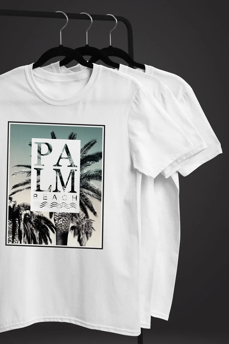 Herren T-Shirt Palm Beach Palmen Wellen Sommer Sonne USA Amerika Fashion Streetstyle