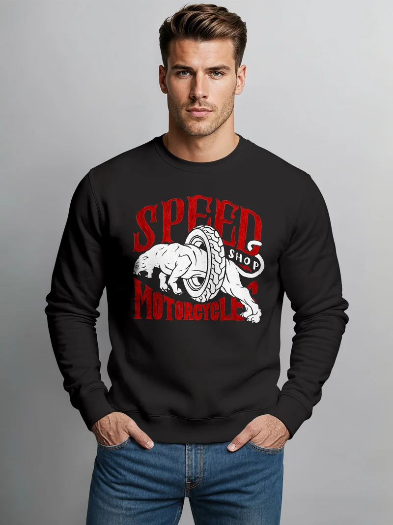 Herren Sweatshirt Motorrad Biker Vintage Retro Rundhals-Pullover