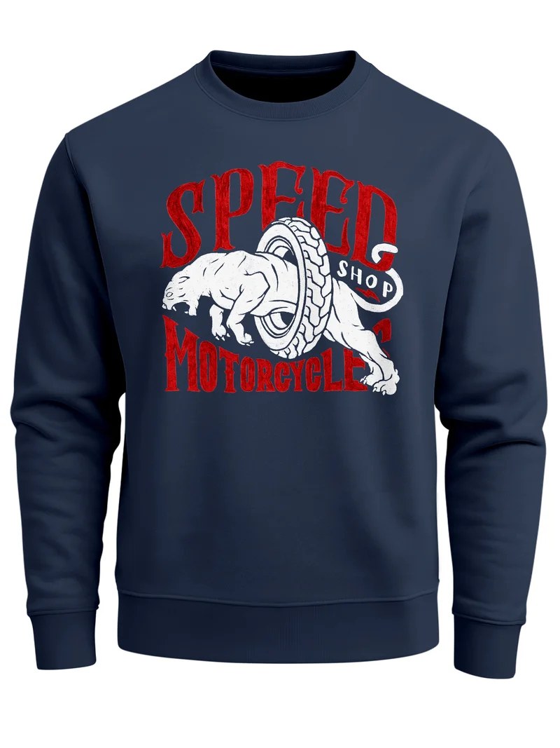 Herren Sweatshirt Motorrad Biker Vintage Retro Rundhals-Pullover