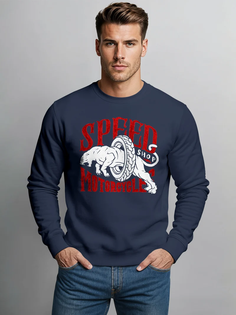 Herren Sweatshirt Motorrad Biker Vintage Retro Rundhals-Pullover