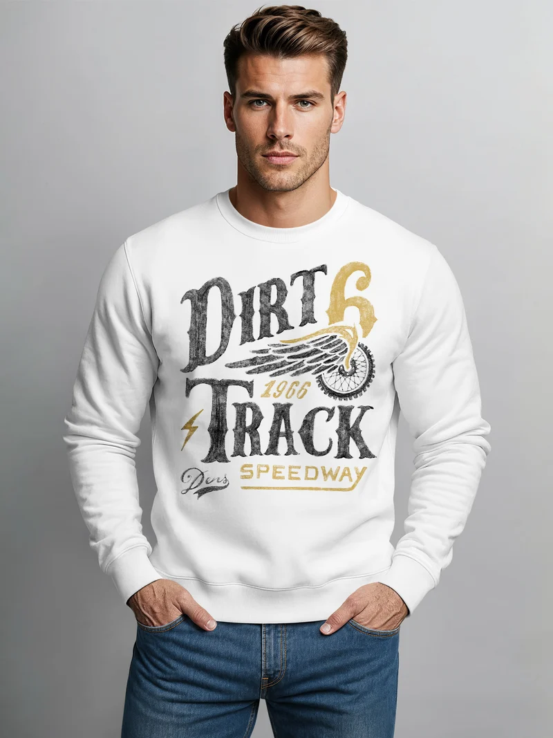Herren Sweatshirt Dirt Track Biker Retro Vintage Rundhals-Pullover