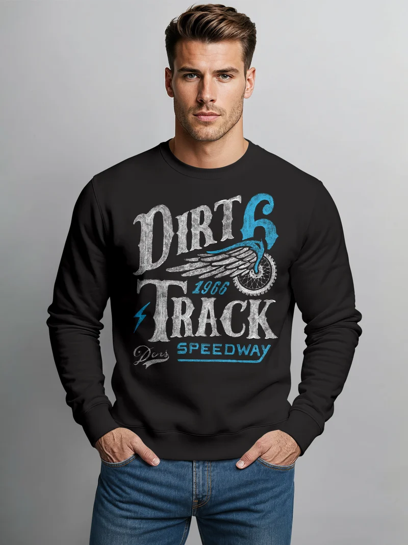 Herren Sweatshirt Dirt Track Biker Retro Vintage Rundhals-Pullover