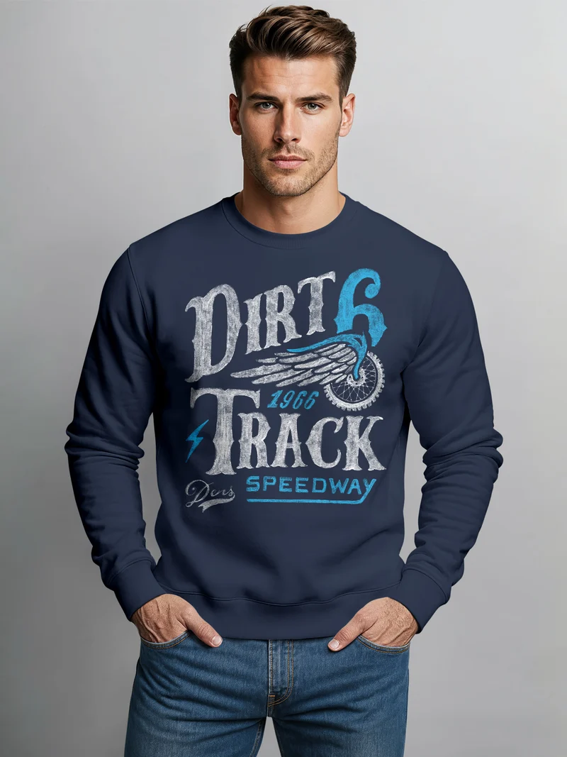 Herren Sweatshirt Dirt Track Biker Retro Vintage Rundhals-Pullover