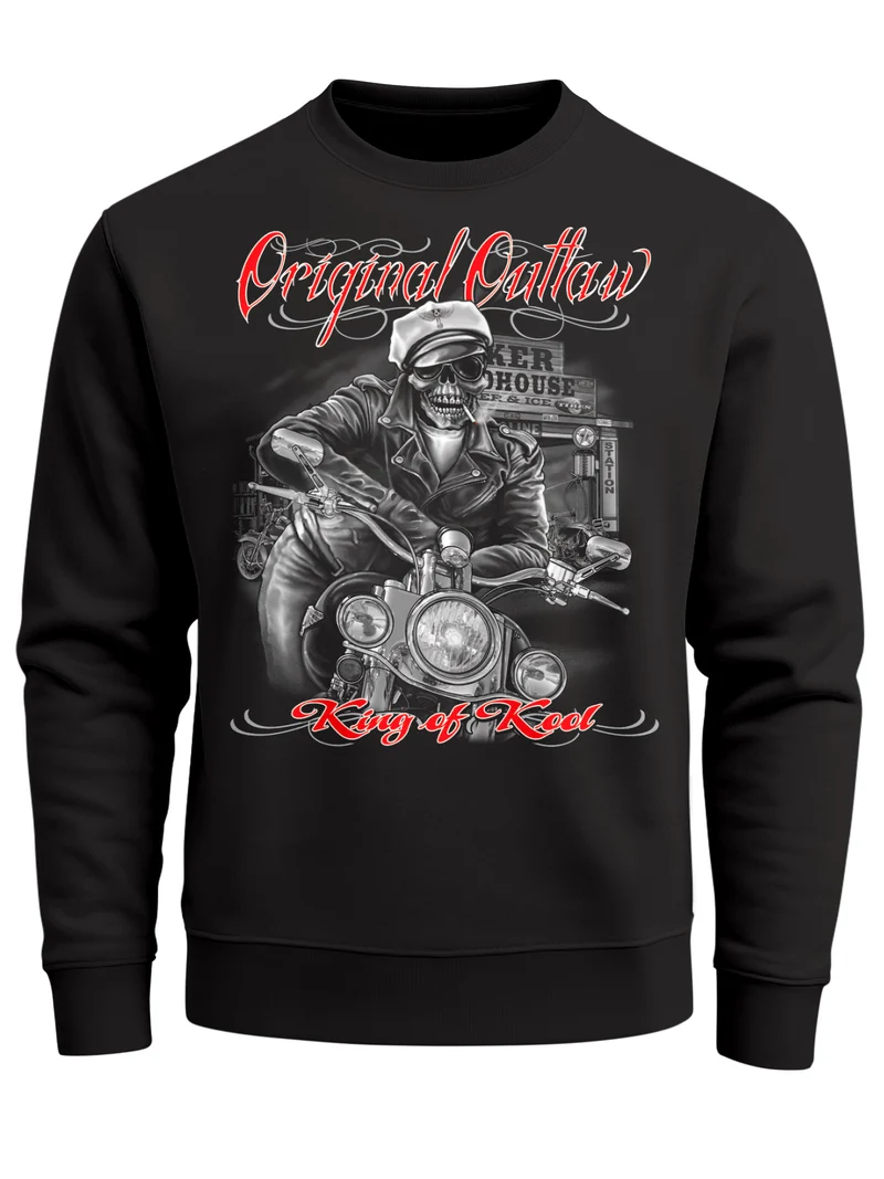 Sweatshirt Herren King Of The Road Motorrad Biker Skelett Rockabilly