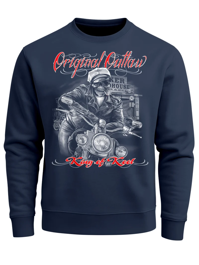 Sweatshirt Herren King Of The Road Motorrad Biker Skelett Rockabilly