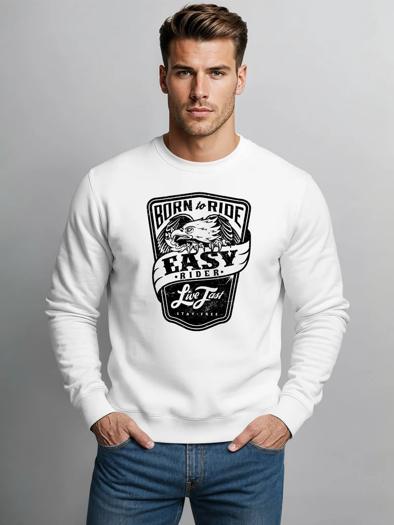 Sweatshirt Herren Born To Ride Easy Rider Biker Rundhals-Pullover