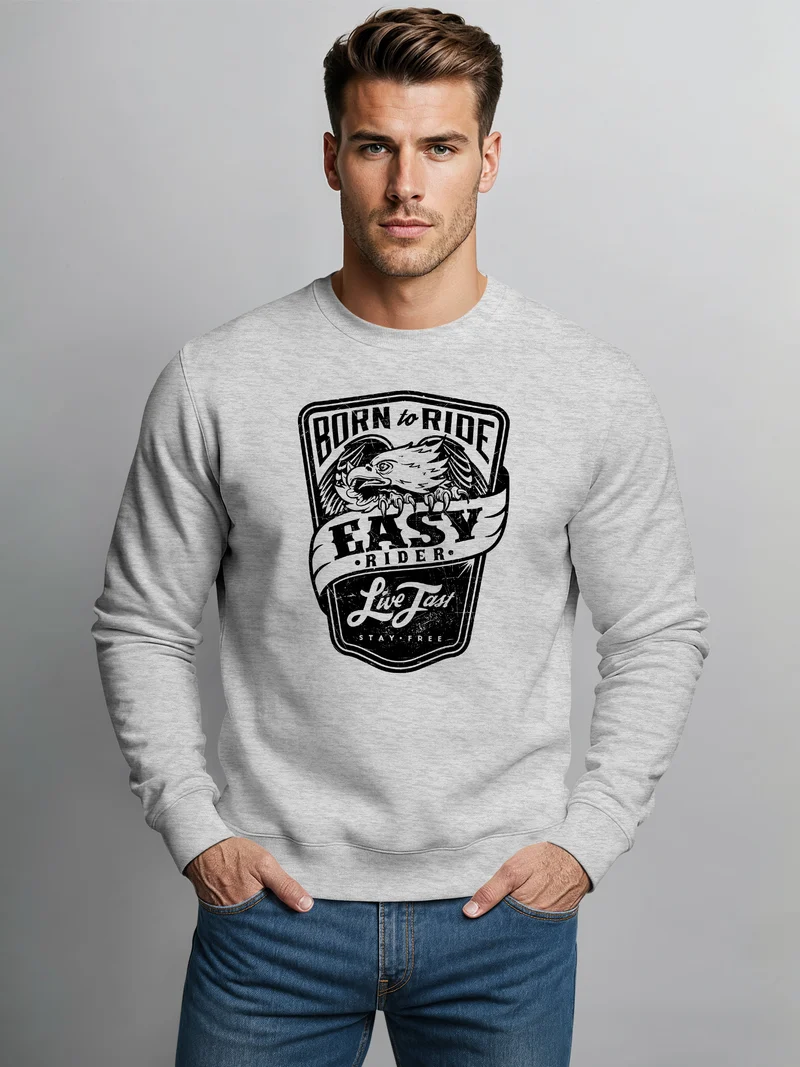 Sweatshirt Herren Born To Ride Easy Rider Biker Rundhals-Pullover
