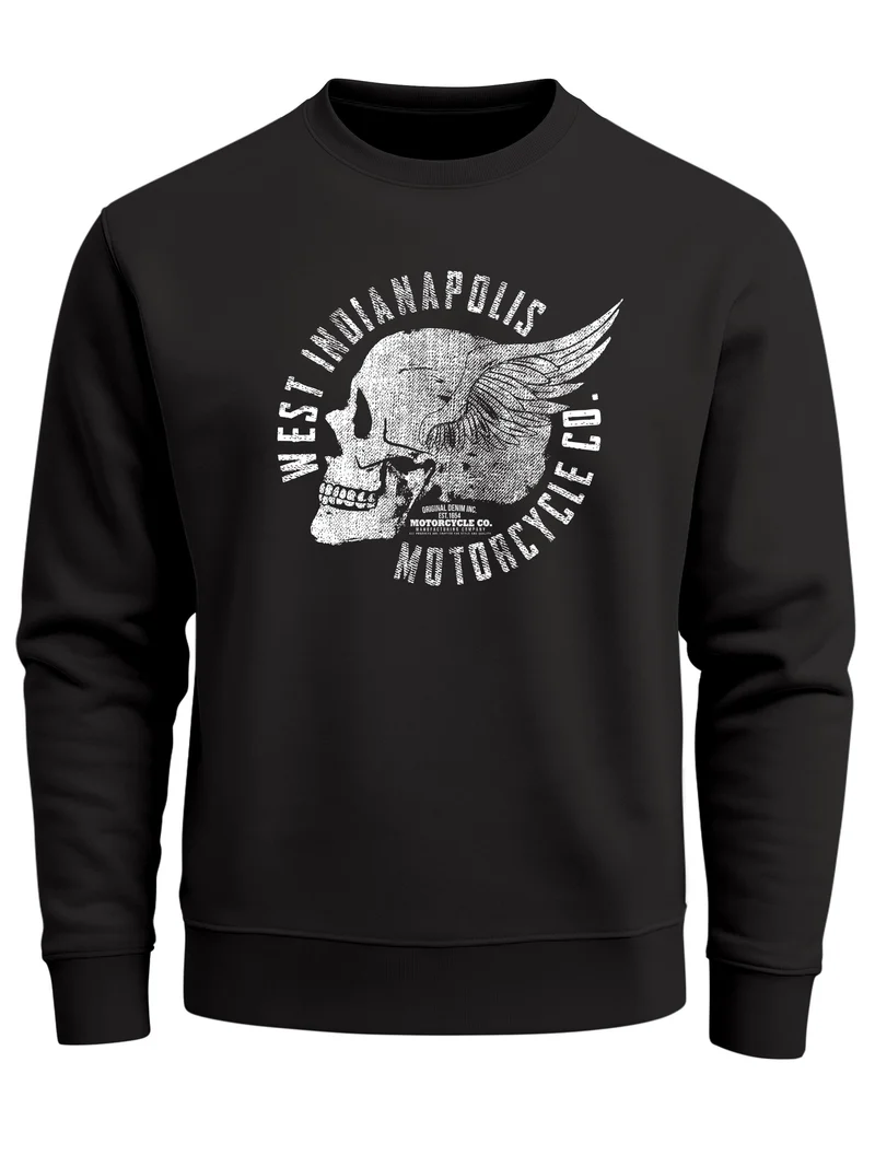 Sweatshirt Herren Motorrad Biker Totenkopf Skull Wings Vintage Rundhals-Pullover