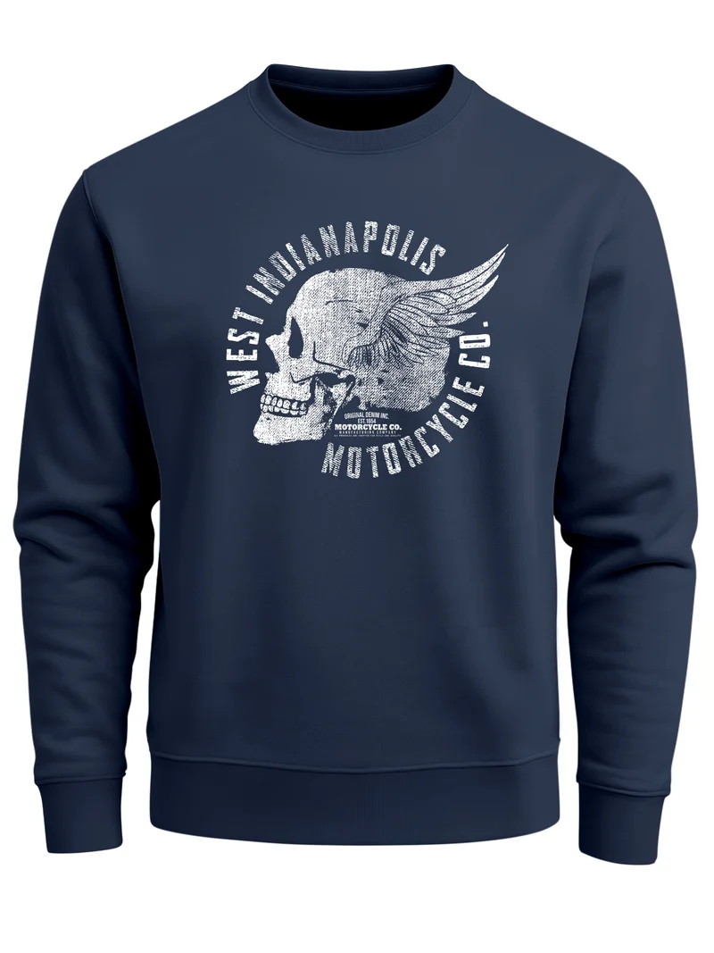 Sweatshirt Herren Motorrad Biker Totenkopf Skull Wings Vintage Rundhals-Pullover
