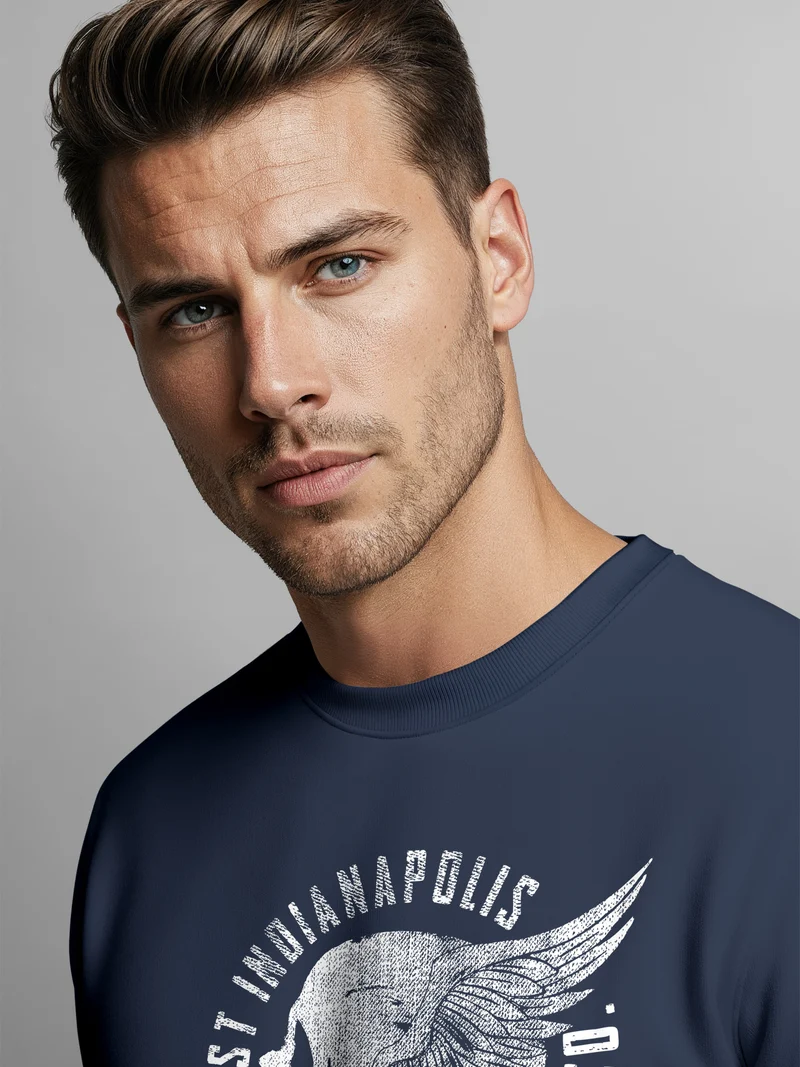 Sweatshirt Herren Motorrad Biker Totenkopf Skull Wings Vintage Rundhals-Pullover