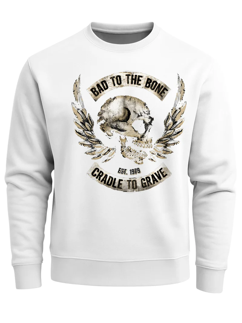 Sweatshirt Herren Biker Totenkopf Skull Wings Rundhals-Pullover