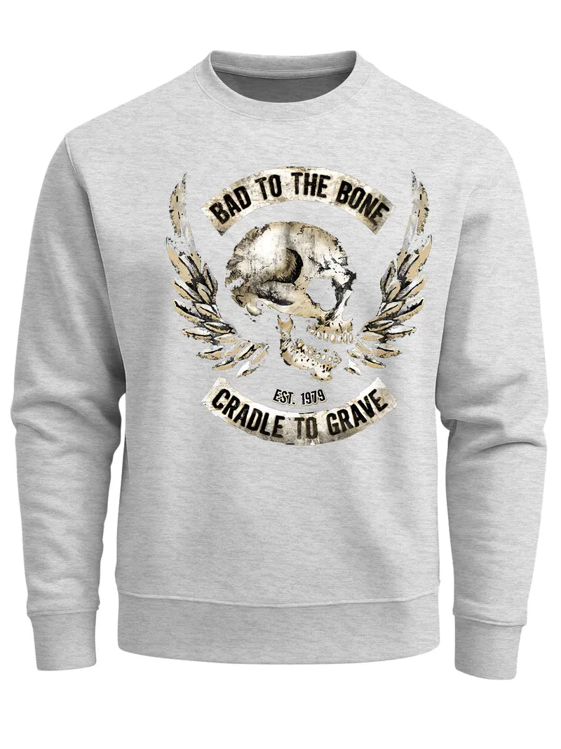 Sweatshirt Herren Biker Totenkopf Skull Wings Rundhals-Pullover