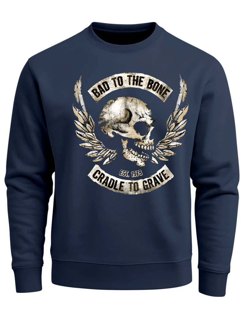 Sweatshirt Herren Biker Totenkopf Skull Wings Rundhals-Pullover