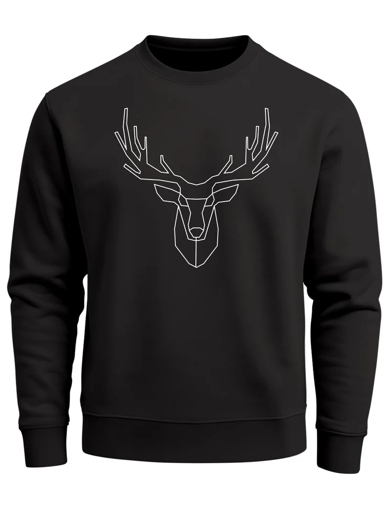 Herren Sweatshirt Pullover Hirsch Polygon Geweih Geometrisch Formen