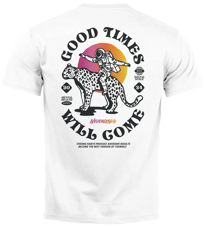 Herren T-Shirt Backprint Rücken-Aufdruck Brustlogo Space Tiger Good Times Fashion Streetstyle