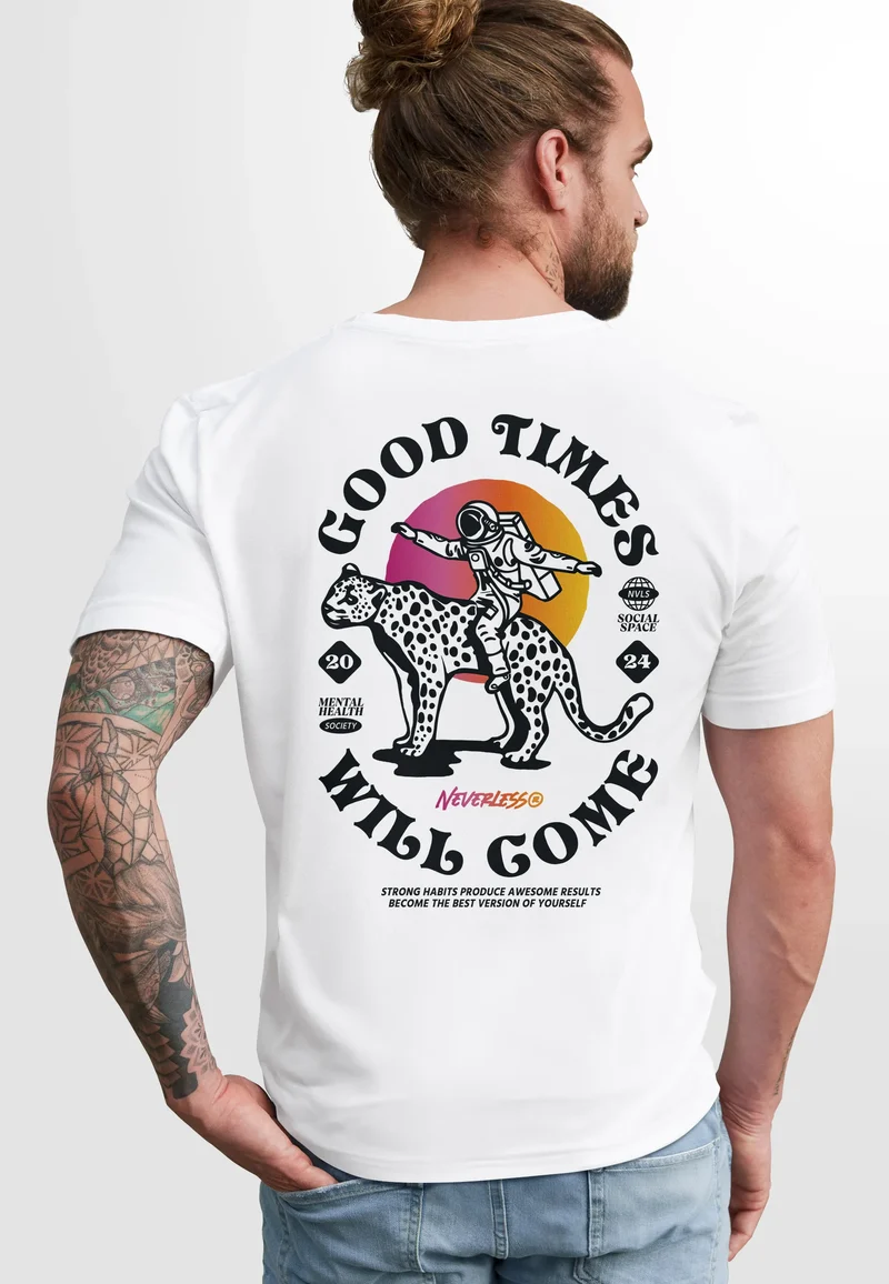Herren T-Shirt Backprint Rücken-Aufdruck Brustlogo Space Tiger Good Times Fashion Streetstyle