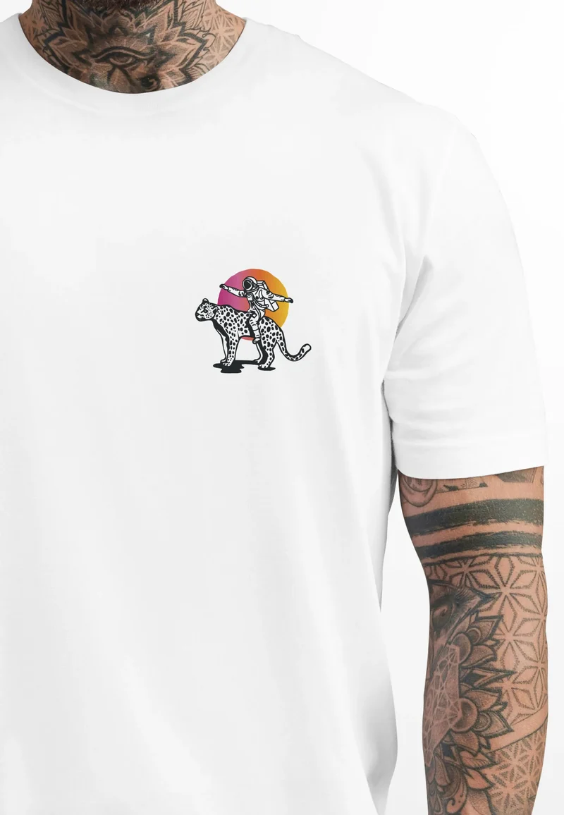Herren T-Shirt Backprint Rücken-Aufdruck Brustlogo Space Tiger Good Times Fashion Streetstyle
