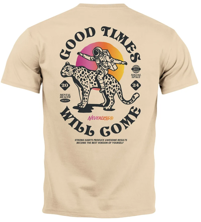 Herren T-Shirt Backprint Rücken-Aufdruck Brustlogo Space Tiger Good Times Fashion Streetstyle