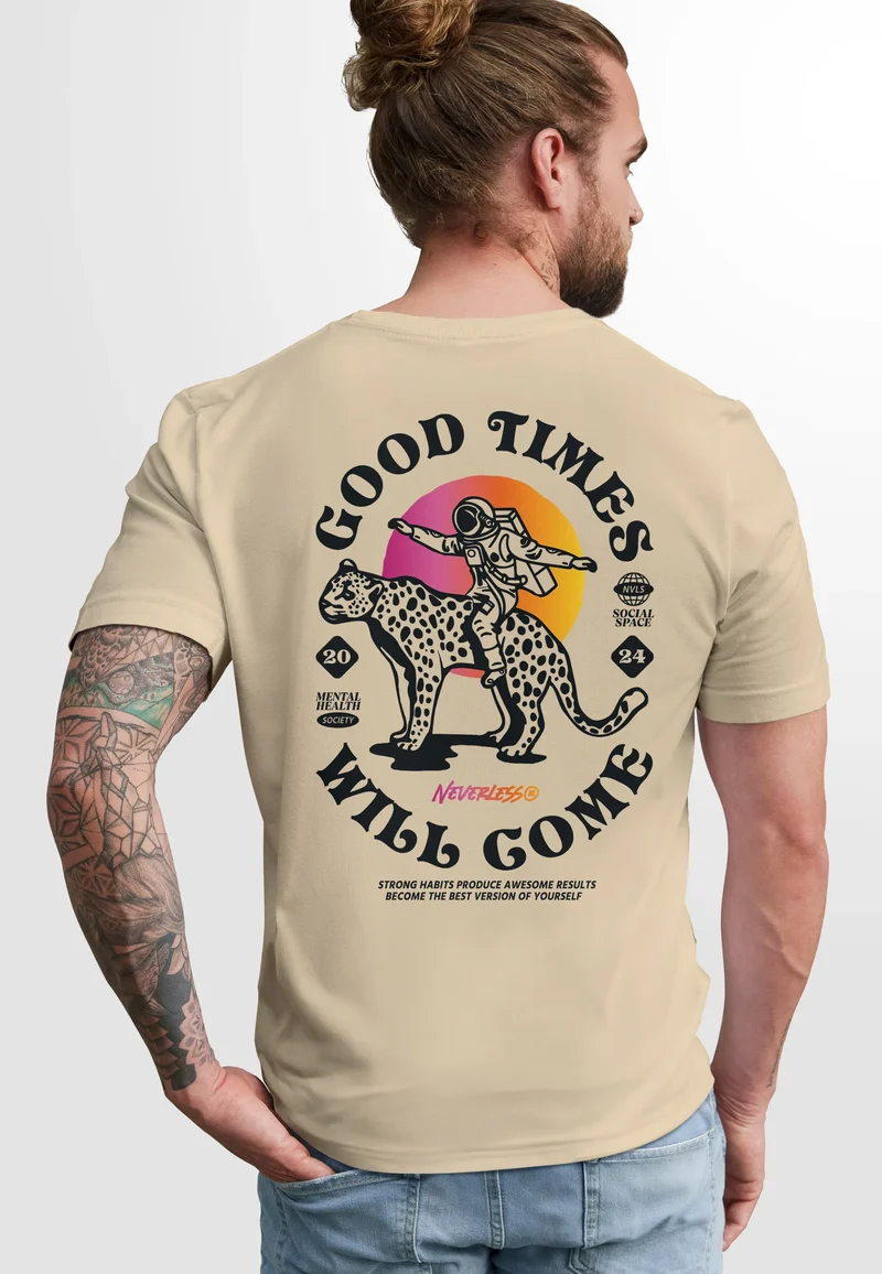 Herren T-Shirt Backprint Rücken-Aufdruck Brustlogo Space Tiger Good Times Fashion Streetstyle