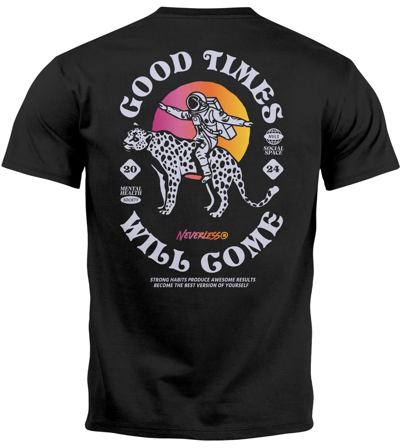 Herren T-Shirt Backprint Rücken-Aufdruck Brustlogo Space Tiger Good Times Fashion Streetstyle
