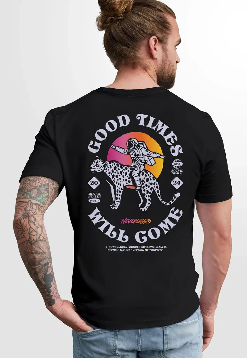 Herren T-Shirt Backprint Rücken-Aufdruck Brustlogo Space Tiger Good Times Fashion Streetstyle