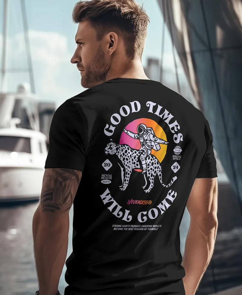 Herren T-Shirt Backprint Rücken-Aufdruck Brustlogo Space Tiger Good Times Fashion Streetstyle