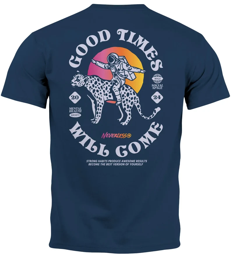 Herren T-Shirt Backprint Rücken-Aufdruck Brustlogo Space Tiger Good Times Fashion Streetstyle