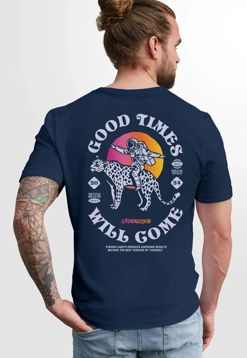 Herren T-Shirt Backprint Rücken-Aufdruck Brustlogo Space Tiger Good Times Fashion Streetstyle