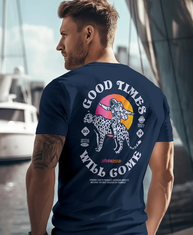 Herren T-Shirt Backprint Rücken-Aufdruck Brustlogo Space Tiger Good Times Fashion Streetstyle