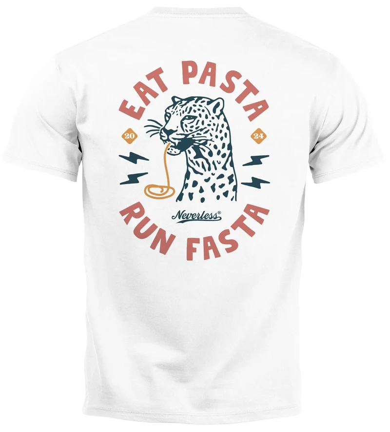 Herren T-Shirt Backprint Aufdruck Schrift Eat Pasta Brustlogo Retro Fashion Streetstyle