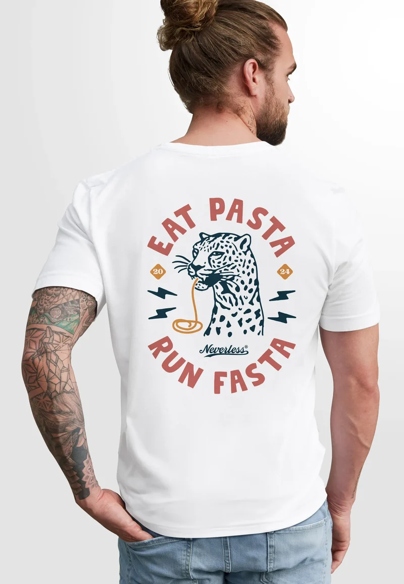 Herren T-Shirt Backprint Aufdruck Schrift Eat Pasta Brustlogo Retro Fashion Streetstyle