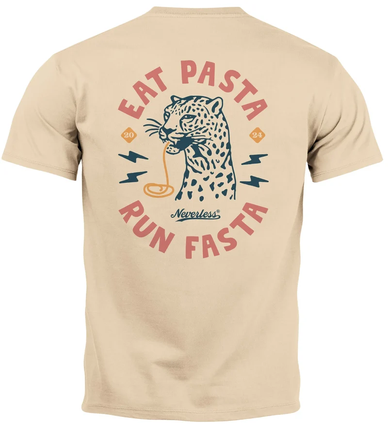 Herren T-Shirt Backprint Aufdruck Schrift Eat Pasta Brustlogo Retro Fashion Streetstyle