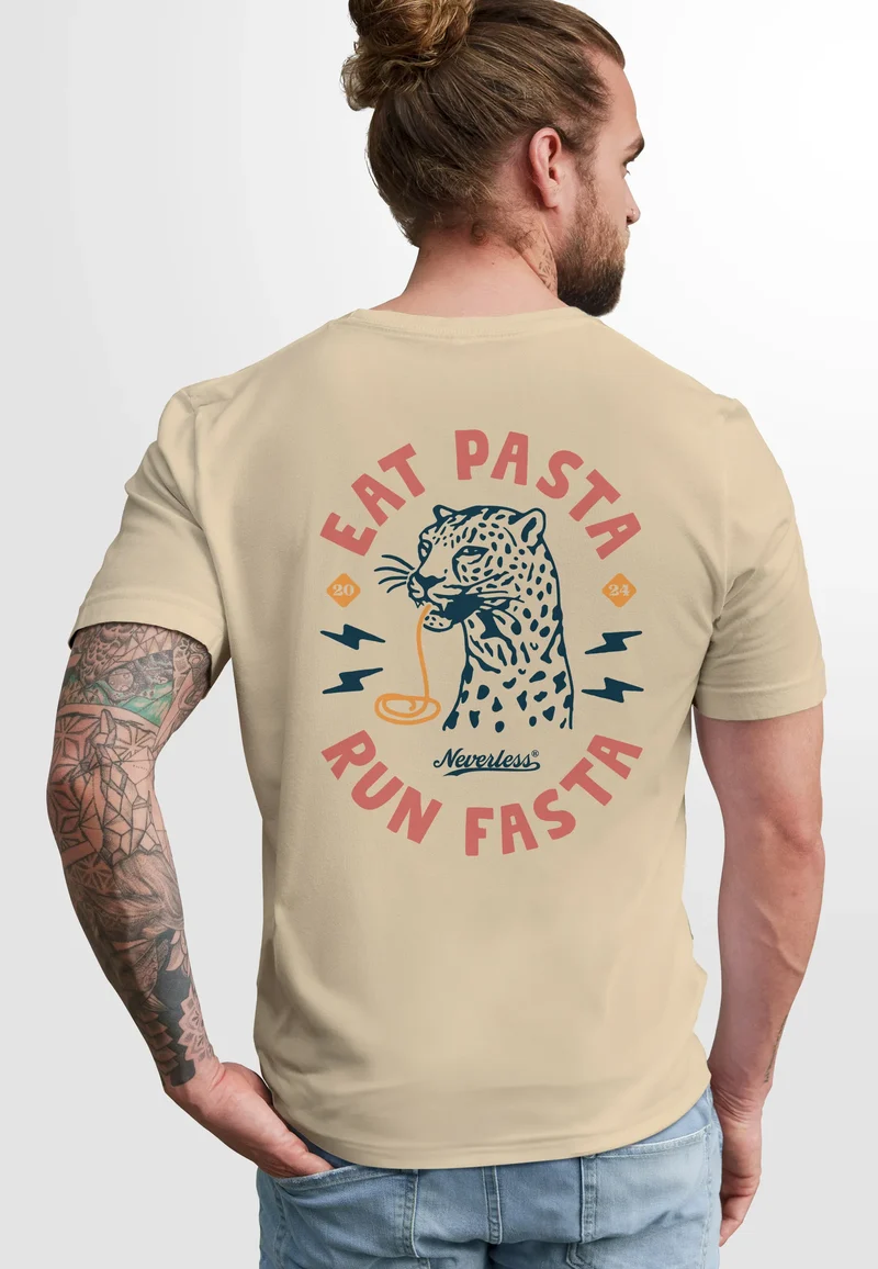 Herren T-Shirt Backprint Aufdruck Schrift Eat Pasta Brustlogo Retro Fashion Streetstyle