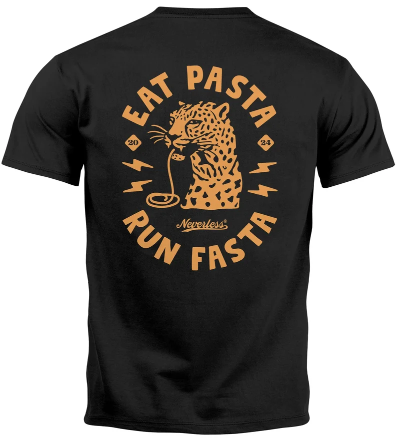 Herren T-Shirt Backprint Aufdruck Schrift Eat Pasta Brustlogo Retro Fashion Streetstyle
