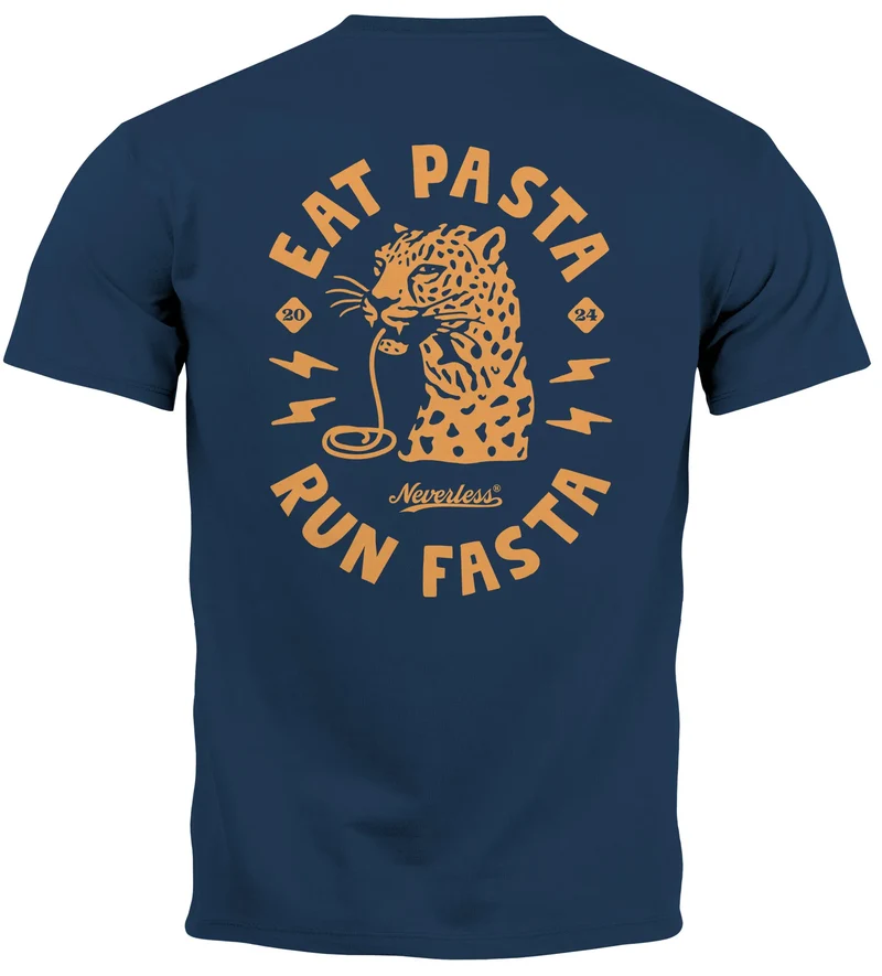 Herren T-Shirt Backprint Aufdruck Schrift Eat Pasta Brustlogo Retro Fashion Streetstyle