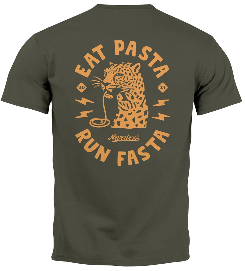 Herren T-Shirt Backprint Aufdruck Schrift Eat Pasta Brustlogo Retro Fashion Streetstyle