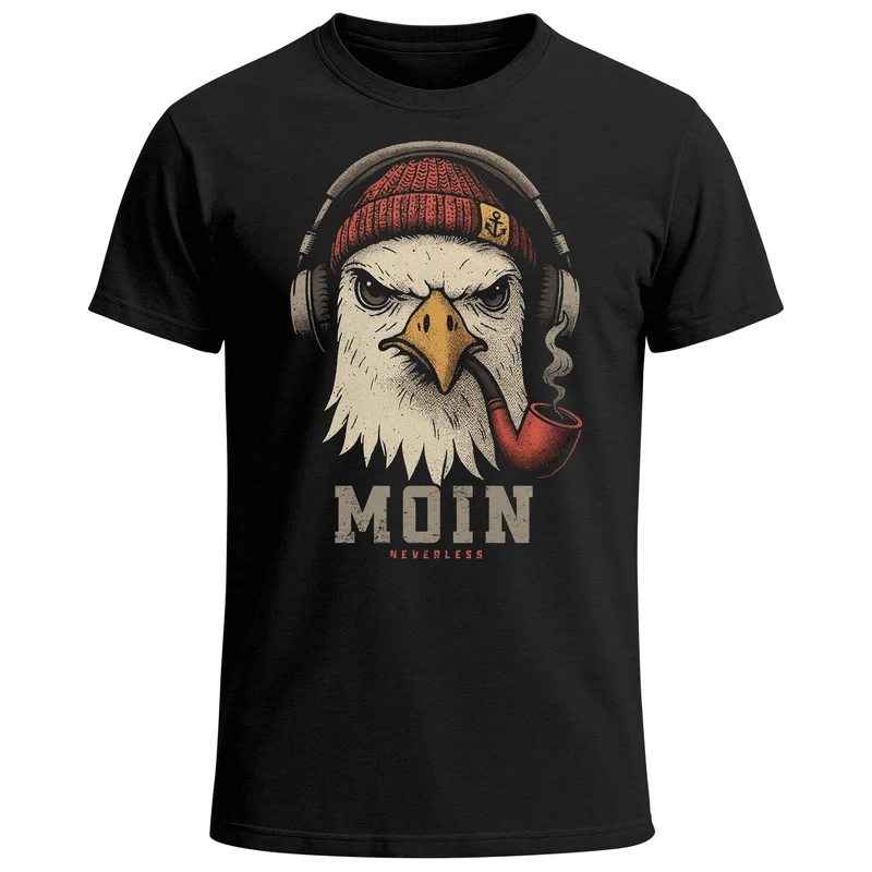 Herren T-Shirt Moin Schriftzug Gorilla Möwe Musik Aufdruck Brustprint Printshirt Fashion Streetstyle