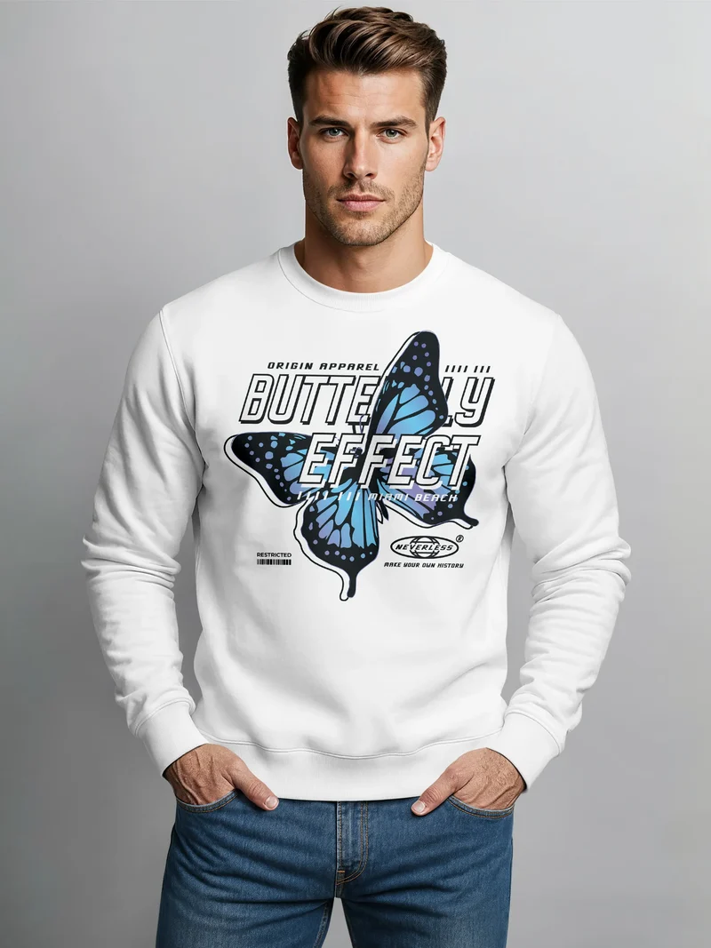 Sweatshirt Herren Bedruckt Schmetterling Butterfly Effekt Techwear Grafik Rundhals-Pullover Fashion Streetwear