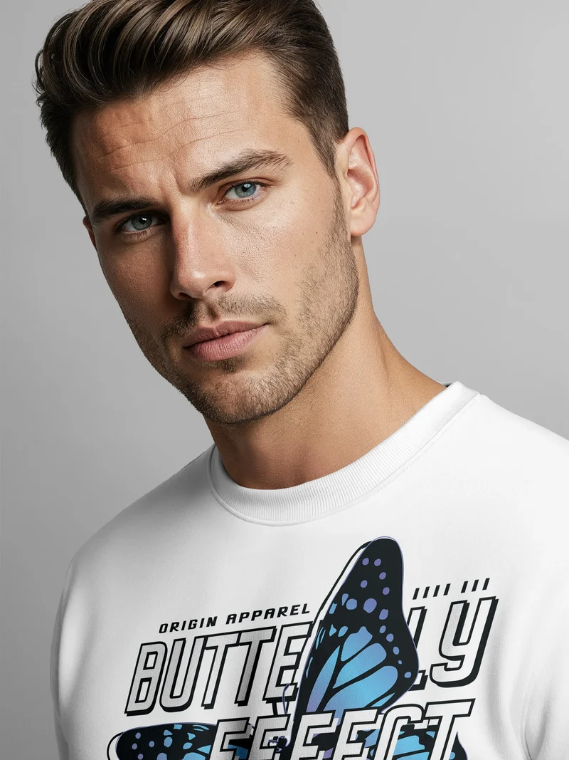 Sweatshirt Herren Bedruckt Schmetterling Butterfly Effekt Techwear Grafik Rundhals-Pullover Fashion Streetwear