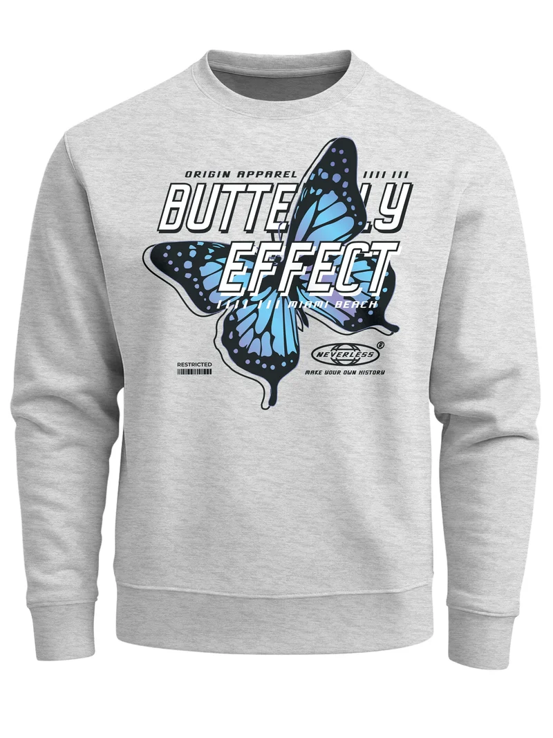 Sweatshirt Herren Bedruckt Schmetterling Butterfly Effekt Techwear Grafik Rundhals-Pullover Fashion Streetwear