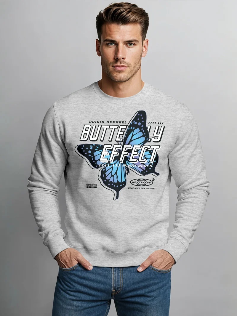 Sweatshirt Herren Bedruckt Schmetterling Butterfly Effekt Techwear Grafik Rundhals-Pullover Fashion Streetwear
