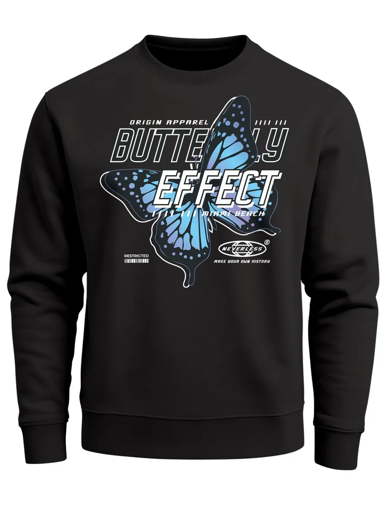 Sweatshirt Herren Bedruckt Schmetterling Butterfly Effekt Techwear Grafik Rundhals-Pullover Fashion Streetwear