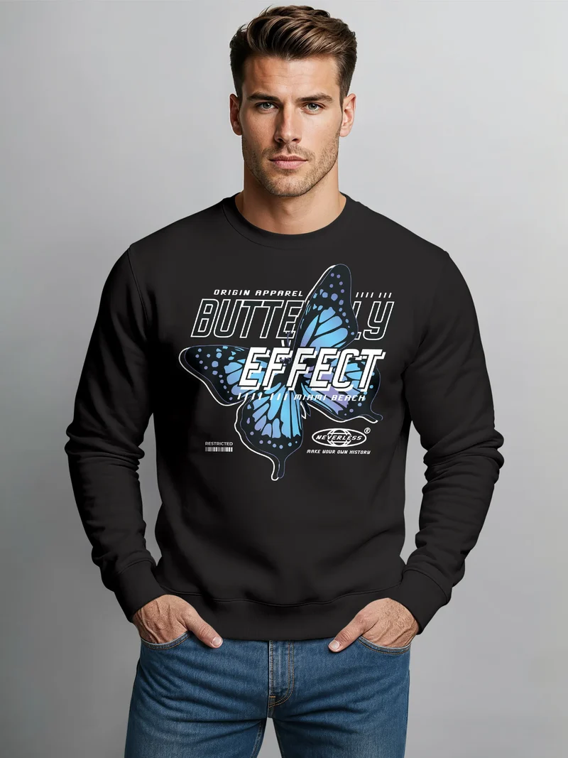 Sweatshirt Herren Bedruckt Schmetterling Butterfly Effekt Techwear Grafik Rundhals-Pullover Fashion Streetwear