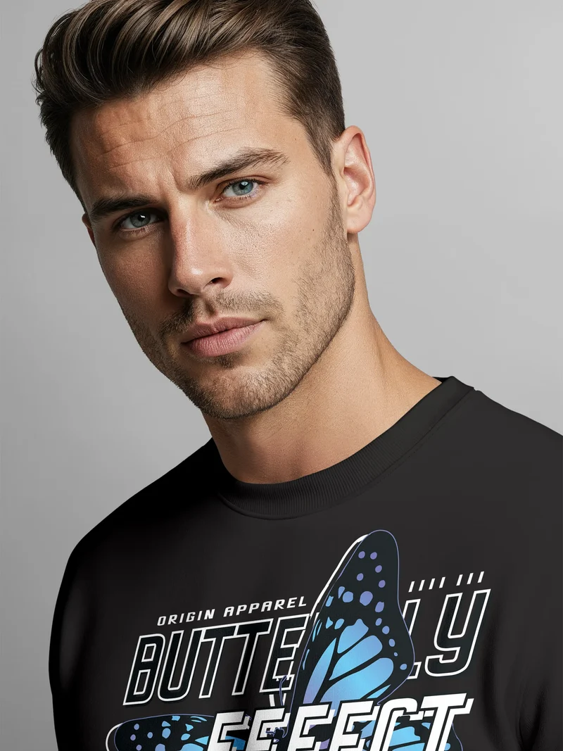 Sweatshirt Herren Bedruckt Schmetterling Butterfly Effekt Techwear Grafik Rundhals-Pullover Fashion Streetwear
