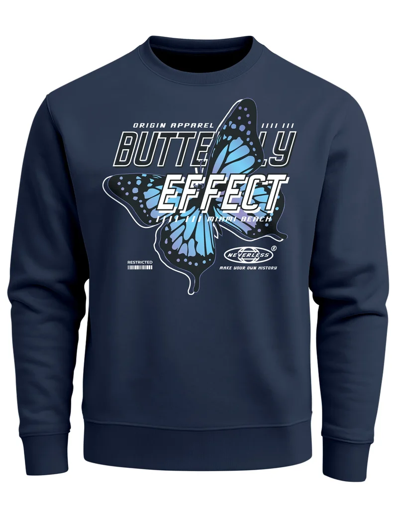 Sweatshirt Herren Bedruckt Schmetterling Butterfly Effekt Techwear Grafik Rundhals-Pullover Fashion Streetwear
