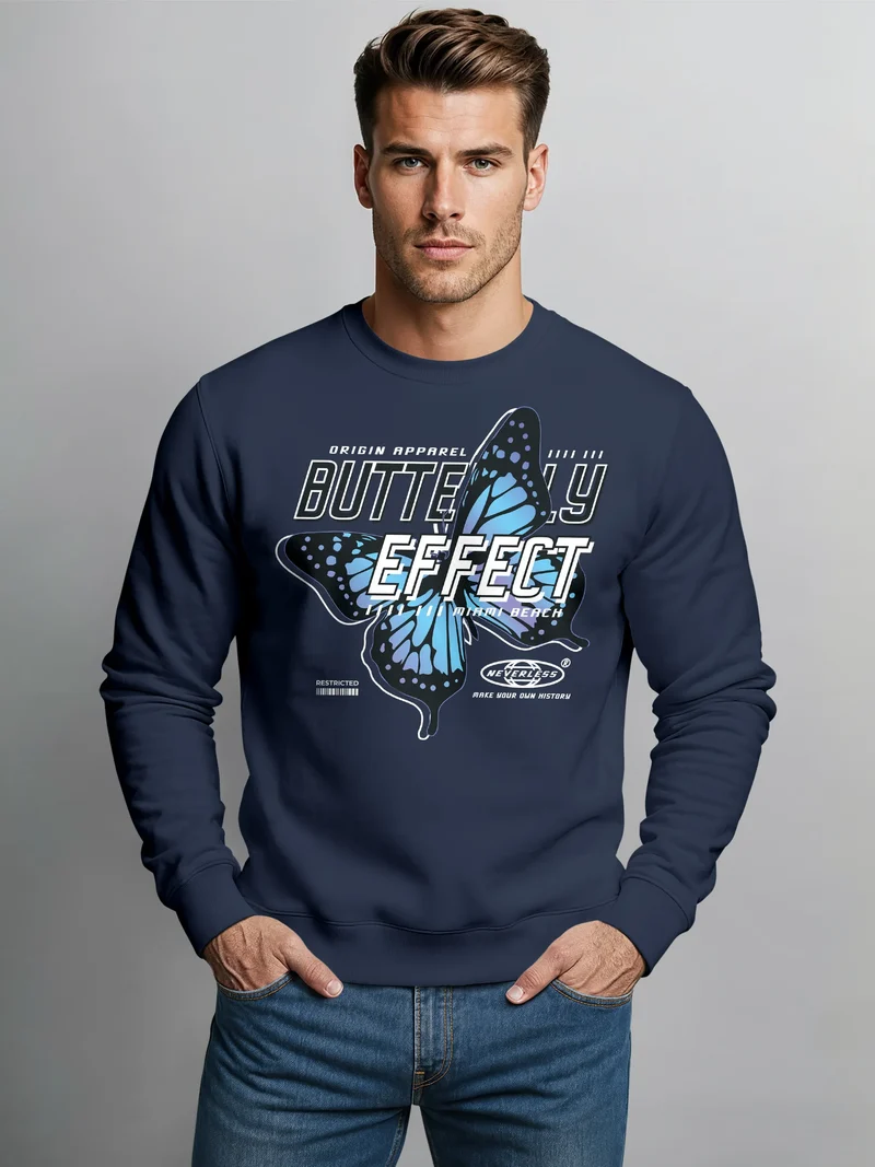 Sweatshirt Herren Bedruckt Schmetterling Butterfly Effekt Techwear Grafik Rundhals-Pullover Fashion Streetwear
