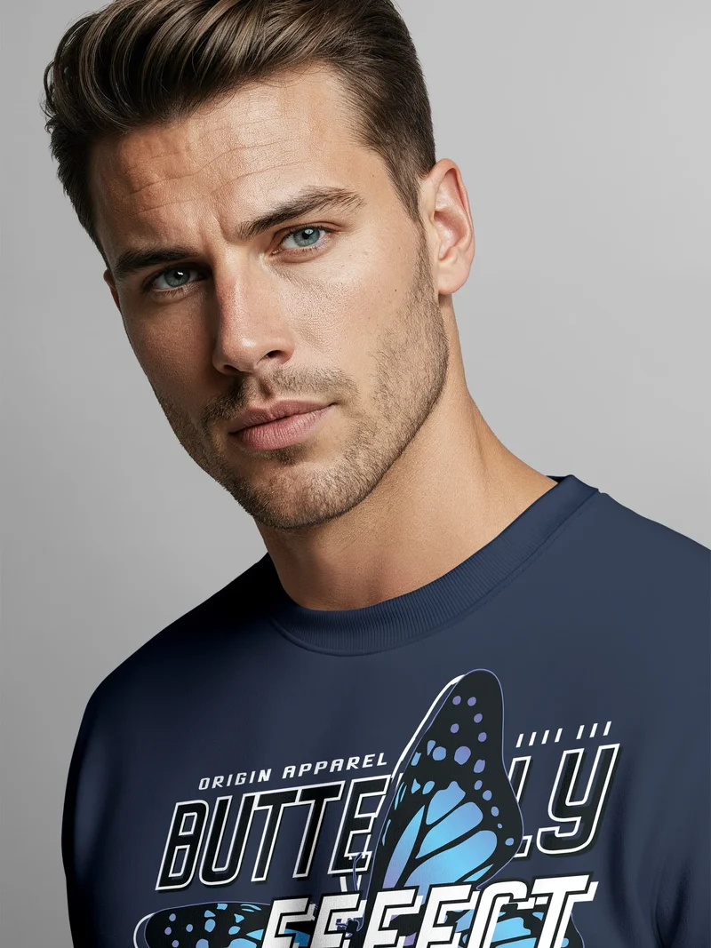 Sweatshirt Herren Bedruckt Schmetterling Butterfly Effekt Techwear Grafik Rundhals-Pullover Fashion Streetwear